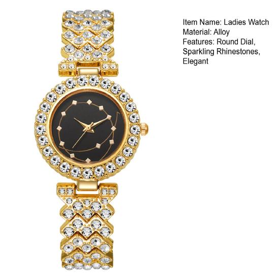 Luxury Women Bracelet Watch Round Dial Quartz Analog Watch Sparkling Rhinestone Elegant Wristwatch for Daily Wear Party Office