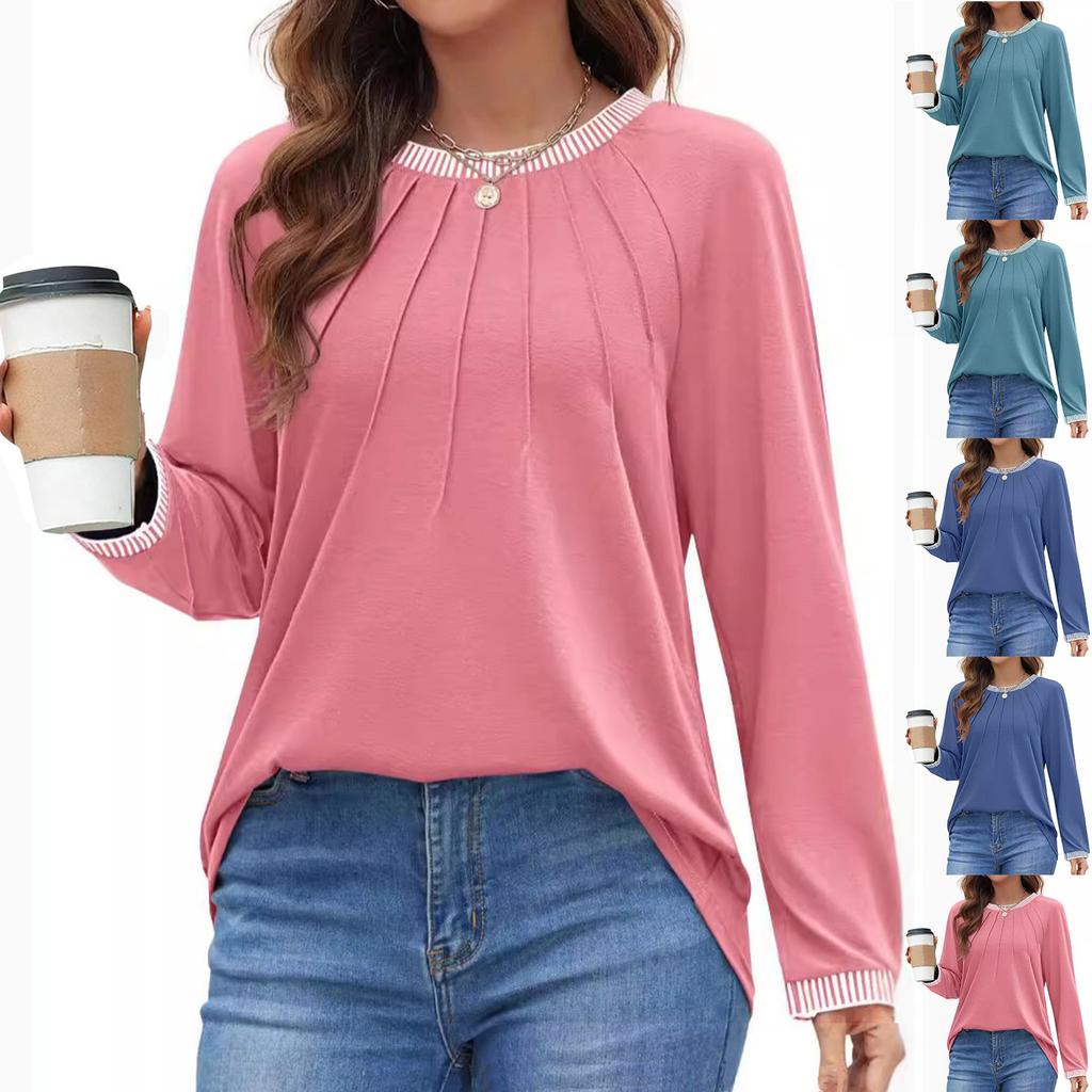 Womens Basic T-Shirts Long Sleeve Curved Hem Summer Tops Fitted Tees Clothing