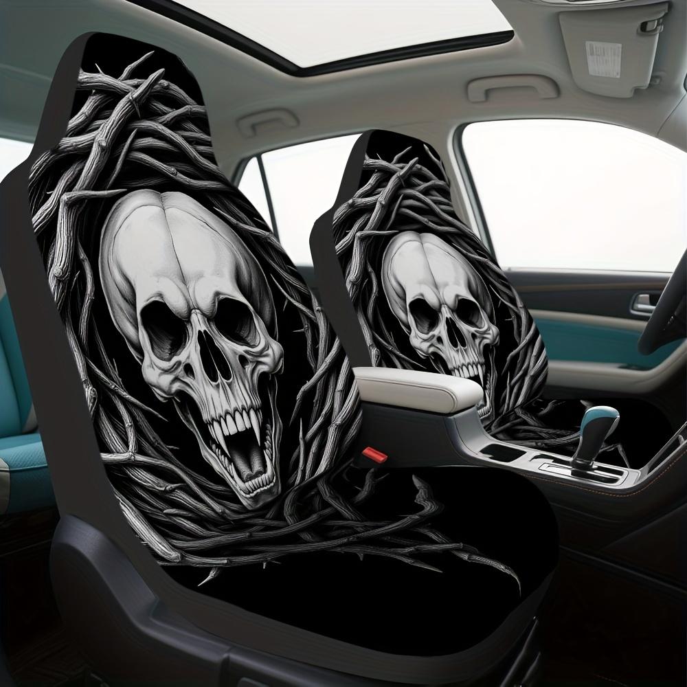 2pcs Dark Art Wolf Skull Pentagram Vines Print Car Seat Covers - Soft, Washable, Universal Fit For Driver & Passenger Seats, Tre