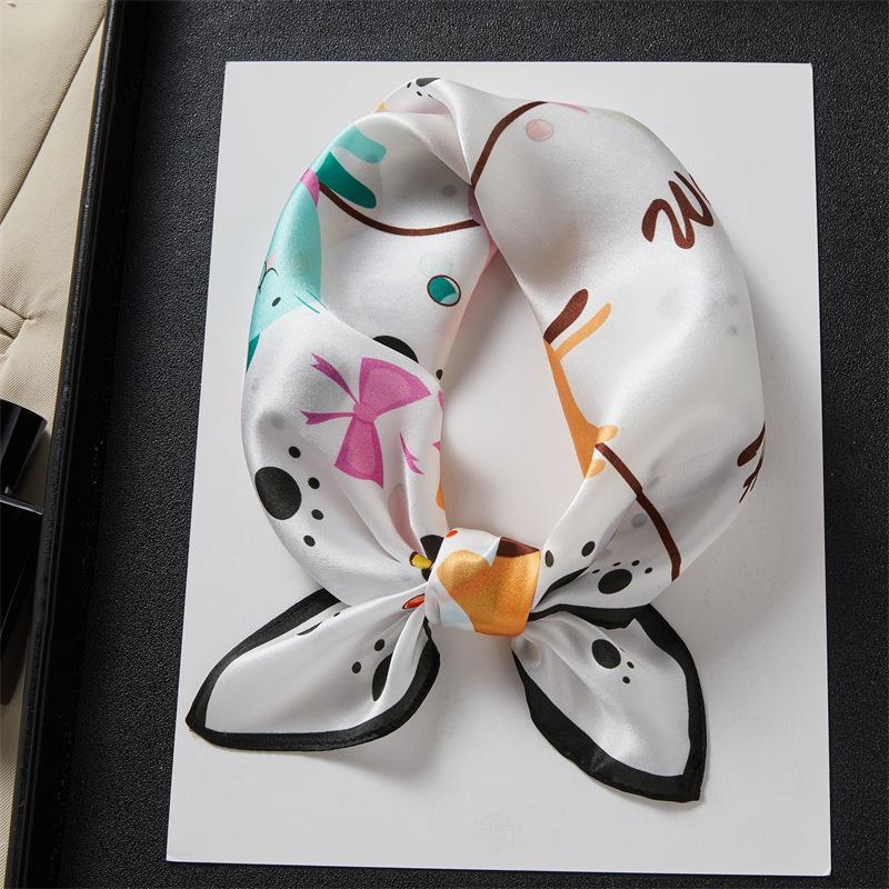 French retro cat colored silk scarf versatile fashion mulberry silk scarf shawl 53 square scarf with suit woman 53*53cm