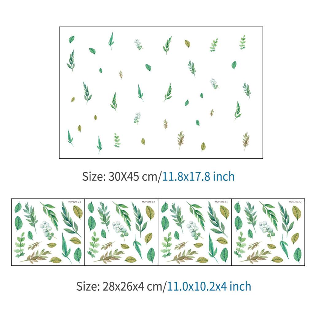 4 Stück Grüne Blätter Vinyl Wandsticker Tapete Pflanzen Aquarell Selbstklebendes Abziehbild Wohnzimmer Hintergrund Kinderzimmer