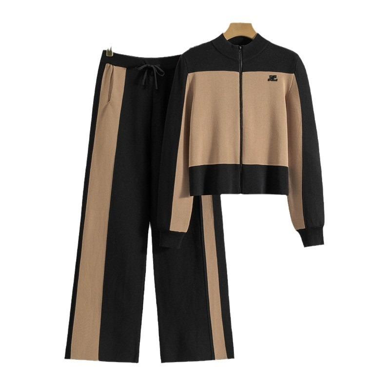 Spring Women's Short Casual Sweater New Knitted Cardigan Wide Leg Pants Two Piece Set