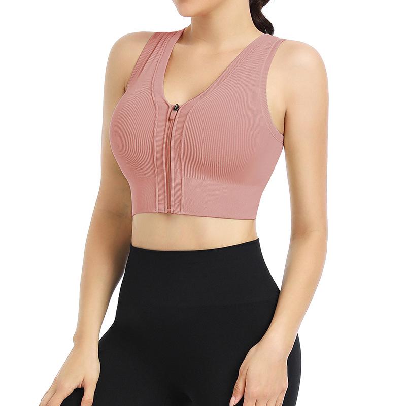 Women's Front Zipper Shockproof Sports Bra: Cross-Border Stylish Yoga Vest for Running & Fitness