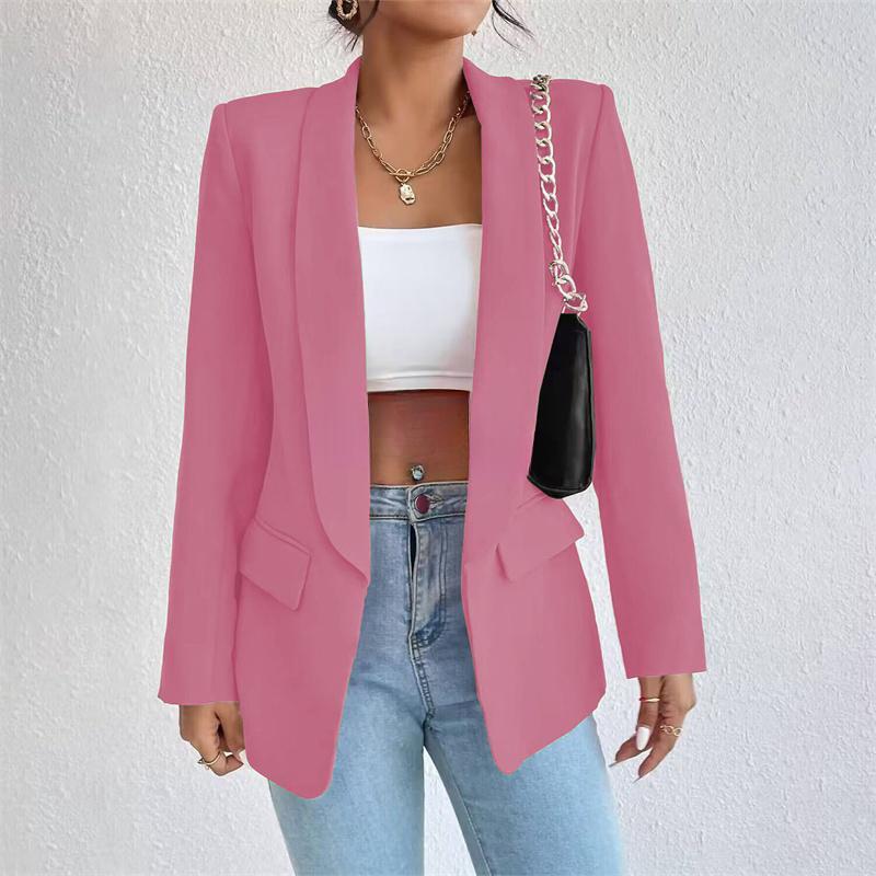 Women's Elegant Solid Color Long Sleeved Single Breasted Sports Jacket - Loose Fit, Classic Silhouette, High-quality Stitching