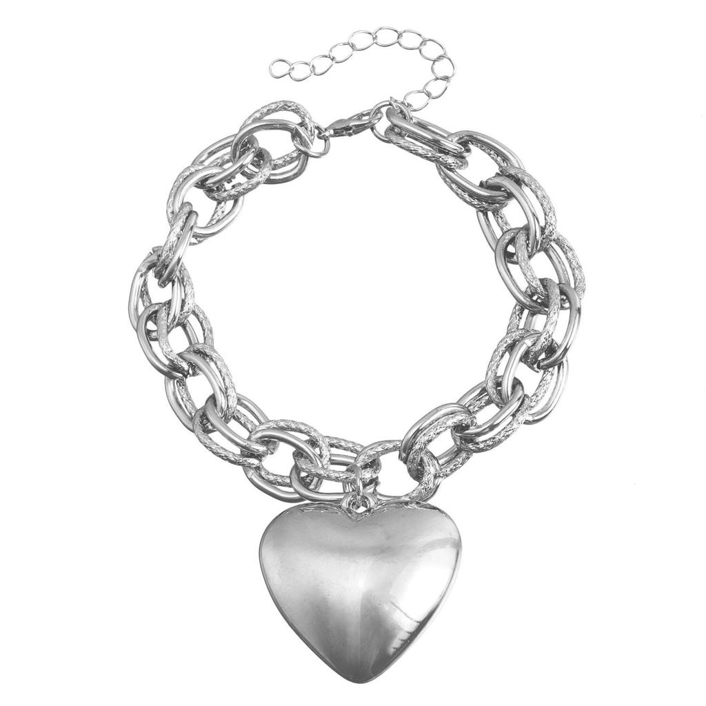 Chunky O-Chain Heart Pendant Necklace: European & American Cool Style with Exaggerated Hollow Peach Heart Design