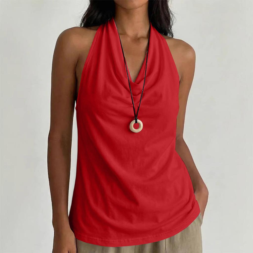 Women Neck Sleeveless Cowl Neck Tank Top Relaxed Fit Lightweight Casual Drape Front Vest for Summer Daily Wear