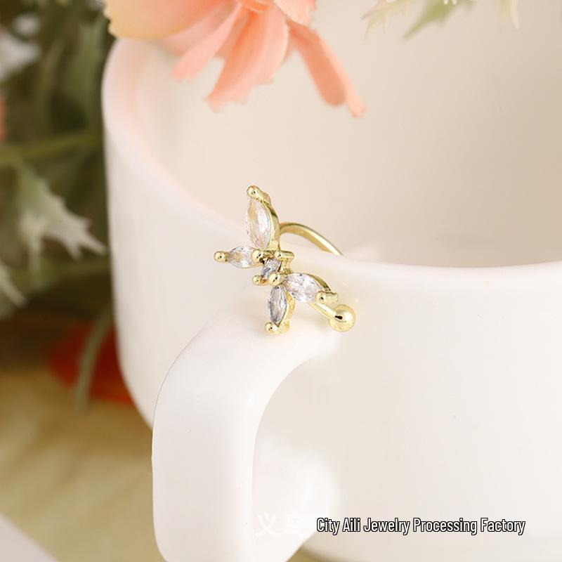 

High-End Zircon Butterfly Ear Cuffs – Elegant, Simple, No-Piercing Earrings for Women золотий
