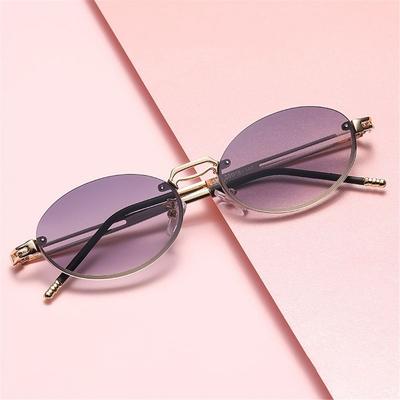 Vintage Metal Punk Sunglasses Rimless Oval Sun Glasses Trendy Frameless Shades Uv400 Protection Gradient Glasses