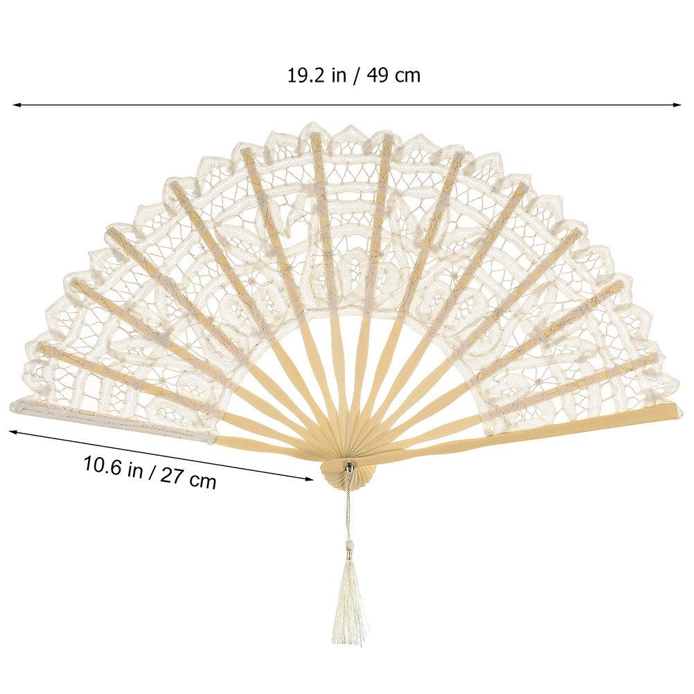 2Pcs Chinese Folding Fans Vintage Lace Handheld Fan Lightweight Portable Elegant Tassel Wedding Party Dance Performance