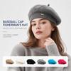 Metal Label Beret Hat Warm Woolen Beanie Cap Elegant Crochet Knitted Hat  Women Girl