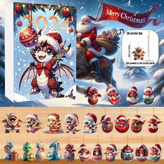 2024 Christmas Advent Calendar 24 Days Christmas Countdown Cartoon Baby Dragon Ornament