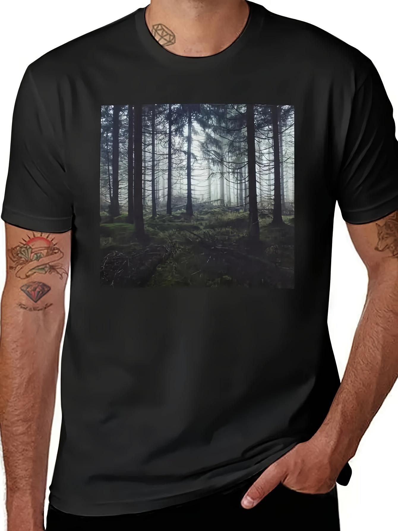 Men s T-Shirt Y2K Through the Trees Black Oversized M