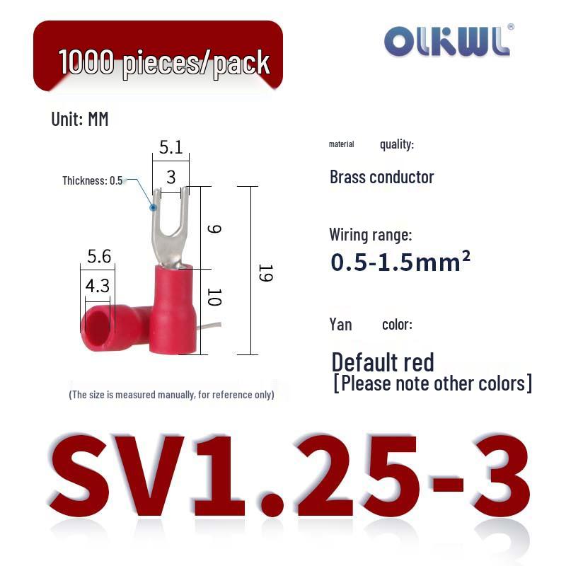 SV European Fork-Type Pre-Insulated Copper Crimp Terminals: SVS1.25-3.2/4/5, SV2-4/5/6 Wire Lugs.