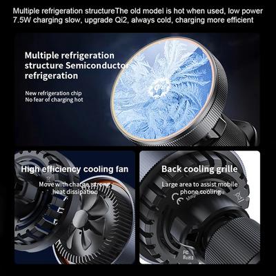 Car Qi2 Cooling Magnetic Wireless Charger Air Outlet 360° Rotate For Magsafe iPhone 16 15 14 13 12 Pro Max Fast Charging Station