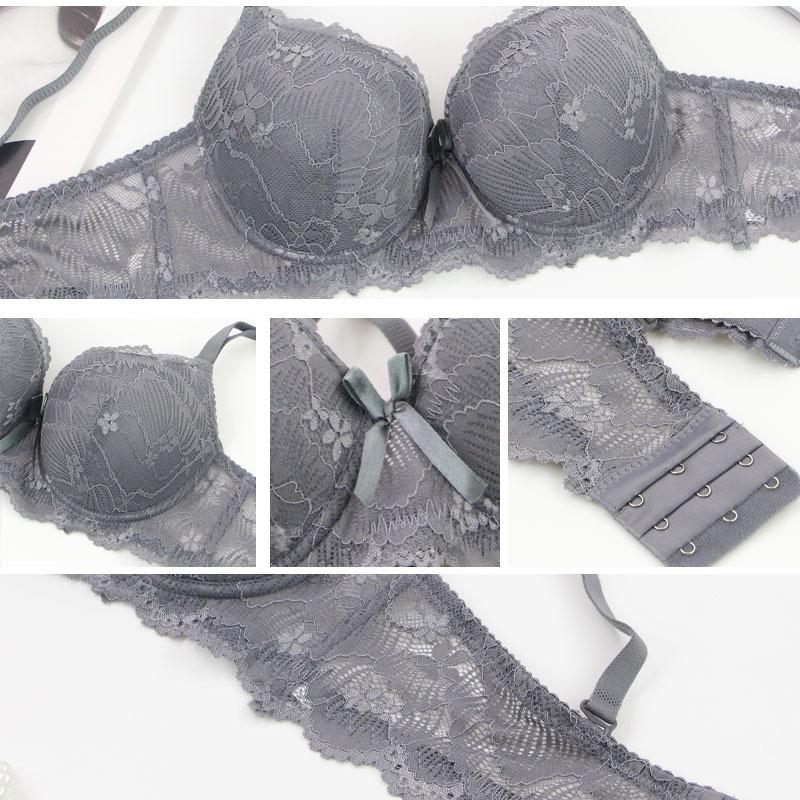 Sexy Lace Lingerie Set with Underwire Bra for Support and Side Boob Reduction Breathable Thin Bra and Comfortable Panties