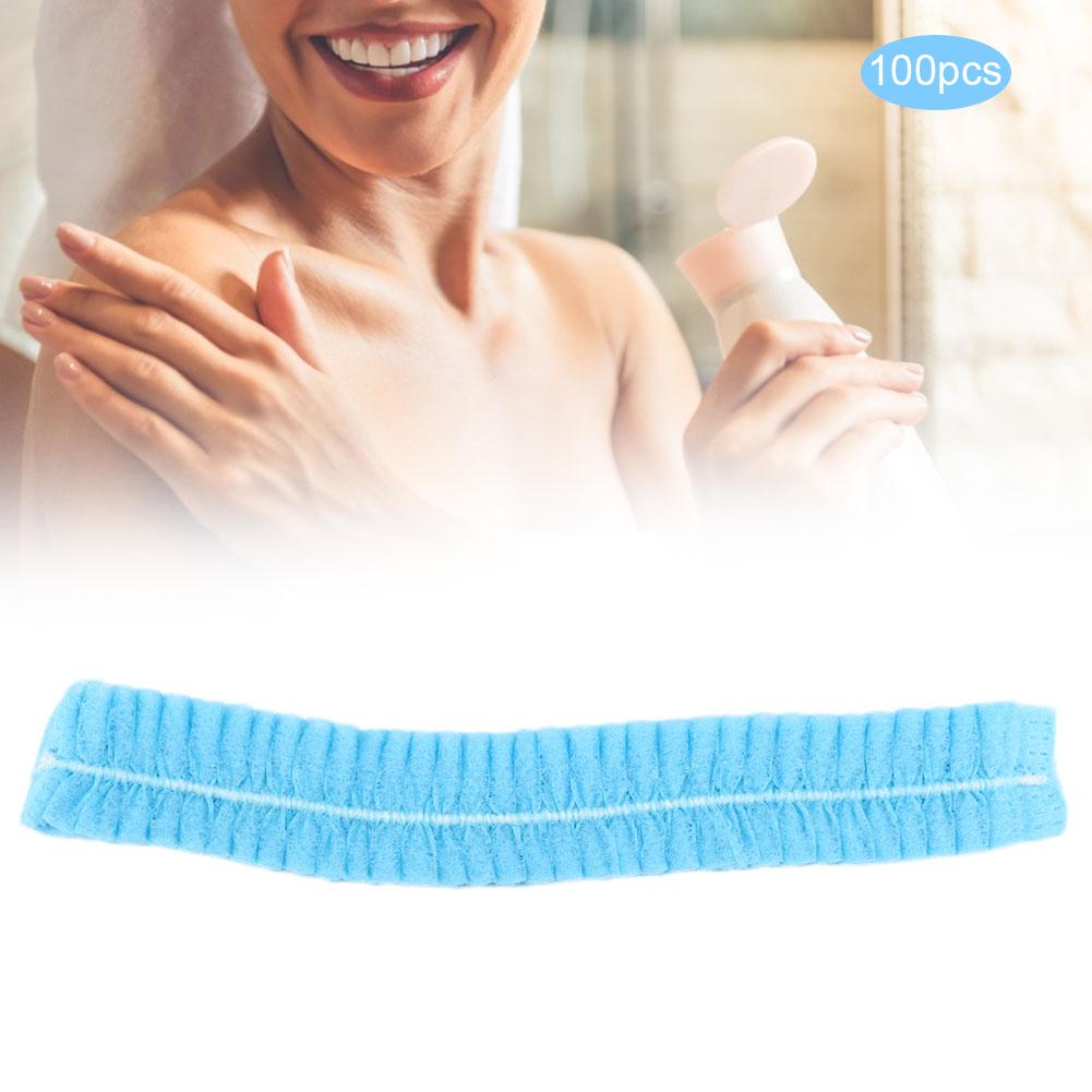 100Pcs Non Woven Disposable Pleated Shower Hat Blue for Bath Spa Hair Home Bathing Hats