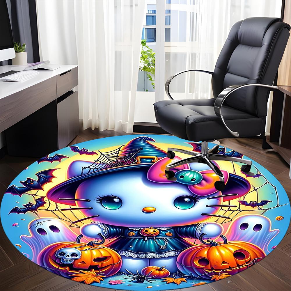 1pc Halloween Hello Kitty Chair Carpet for Office Non-Slip, Soft & Comfortable, Carpet for Office, Gaming, Lightweight Round Floor Mat