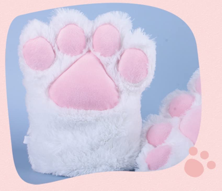 DOKiDOKi Cat Paw Gloves (Set of 2) - Fluffy and Cute, Perfect for Cosplay, Halloween, or As a Transformation Glove (White)