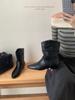Vintage Velvet Sleeve Coarse Heel Short Boots Women's Autumn Pile Boots Western Boots Martin Boots