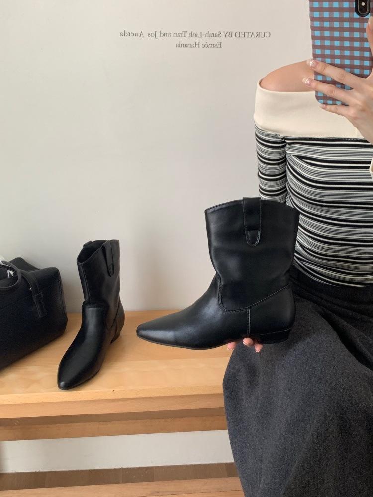 Vintage Velvet Sleeve Coarse Heel Short Boots Women's Autumn Pile Boots Western Boots Martin Boots