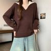 Plus Size Red V-Neck Knitted Sweater - Slimming, Loose-Fit, Age-Reducing Christmas Jacket for Autumn/Winter
