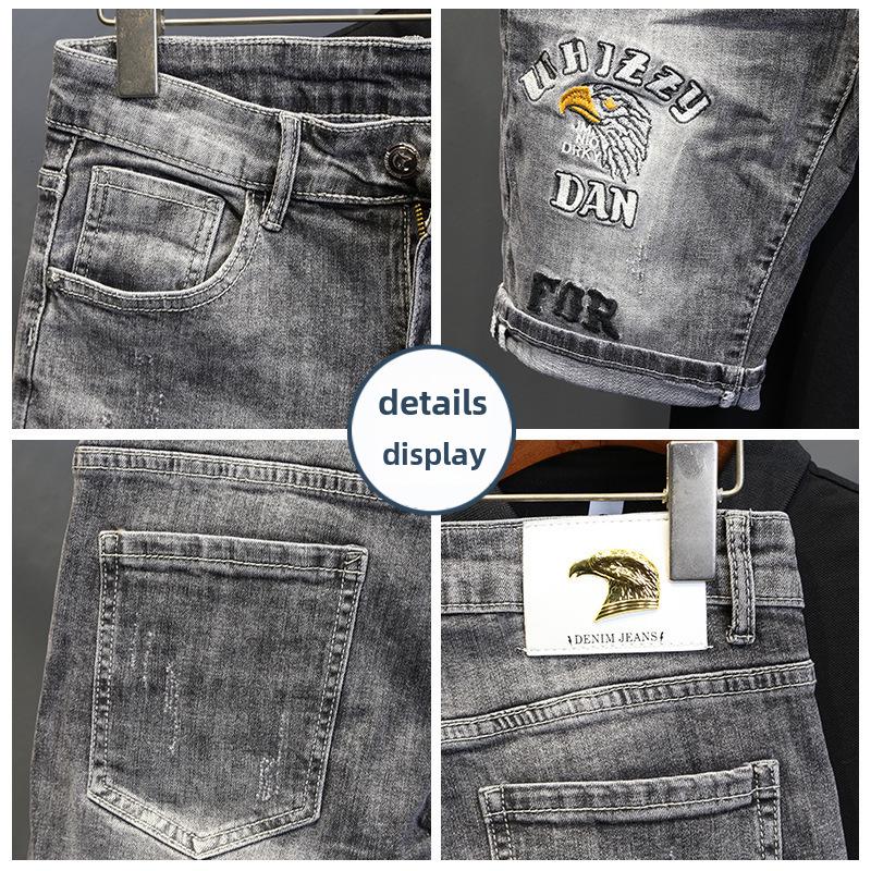 Men's Trendy Slim Fit Ripped Denim Embroidered Shorts
