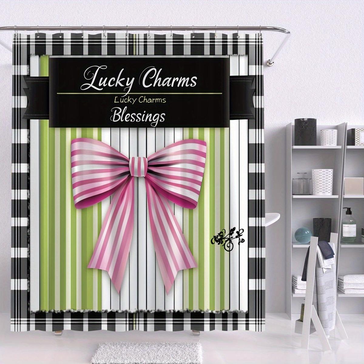 

1 St. Patrick S Day Lucky Charms Shower Curtain With Striped Bow - Polyester, Machine Washable, Black And White Check Design W60H190(CM)-1 Pcs