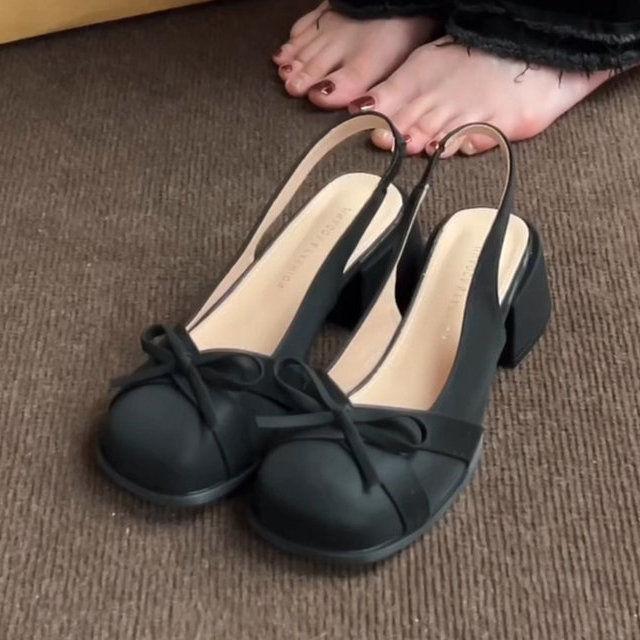 French Bag Head Thick Heel Single Shoes 2025 Summer New with Skirt Fairy Style Bow Round Head Fashion Sandals Women