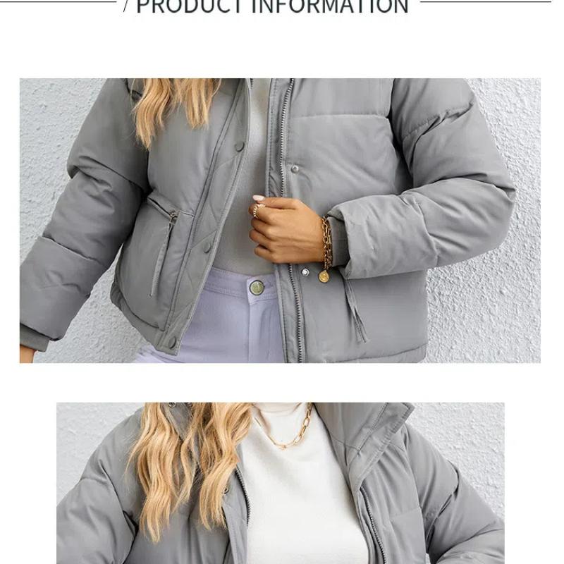 Womens Cropped Puffer Jacket Full Zip Quilted Jackets Warm Winter Coat Outerwear With Pockets