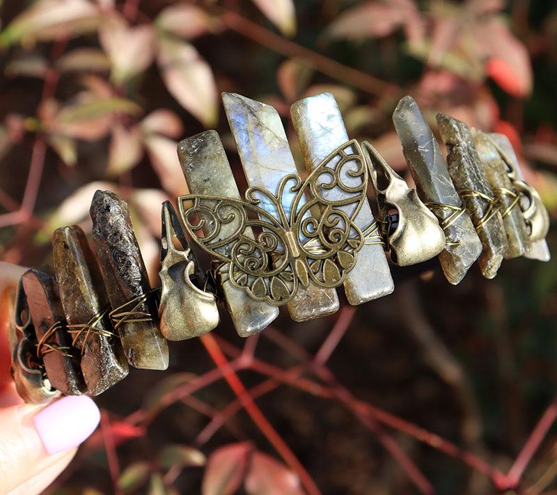 Vintage Viking Raven & Butterfly Bronze Crystal Headband for Halloween