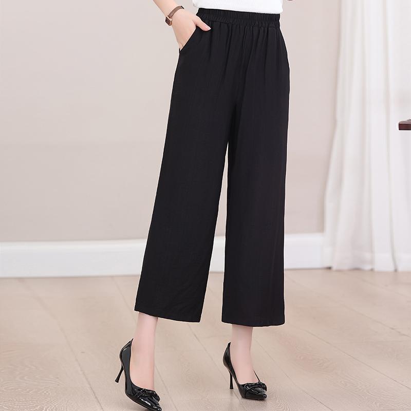 Summer High Waist Wide Leg Pants Women Clothes Casual Elastic Waist Plus Size Black Pants