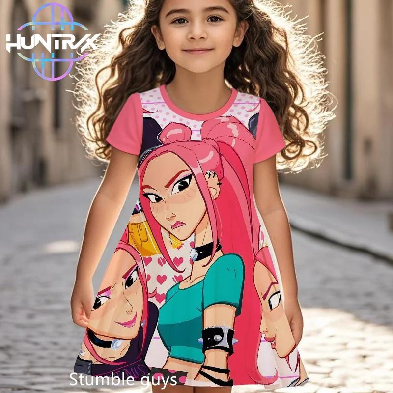 Girls' Summer Fashion Short-Sleeve Cute Casual Dress, 3D Printed Casual Dress