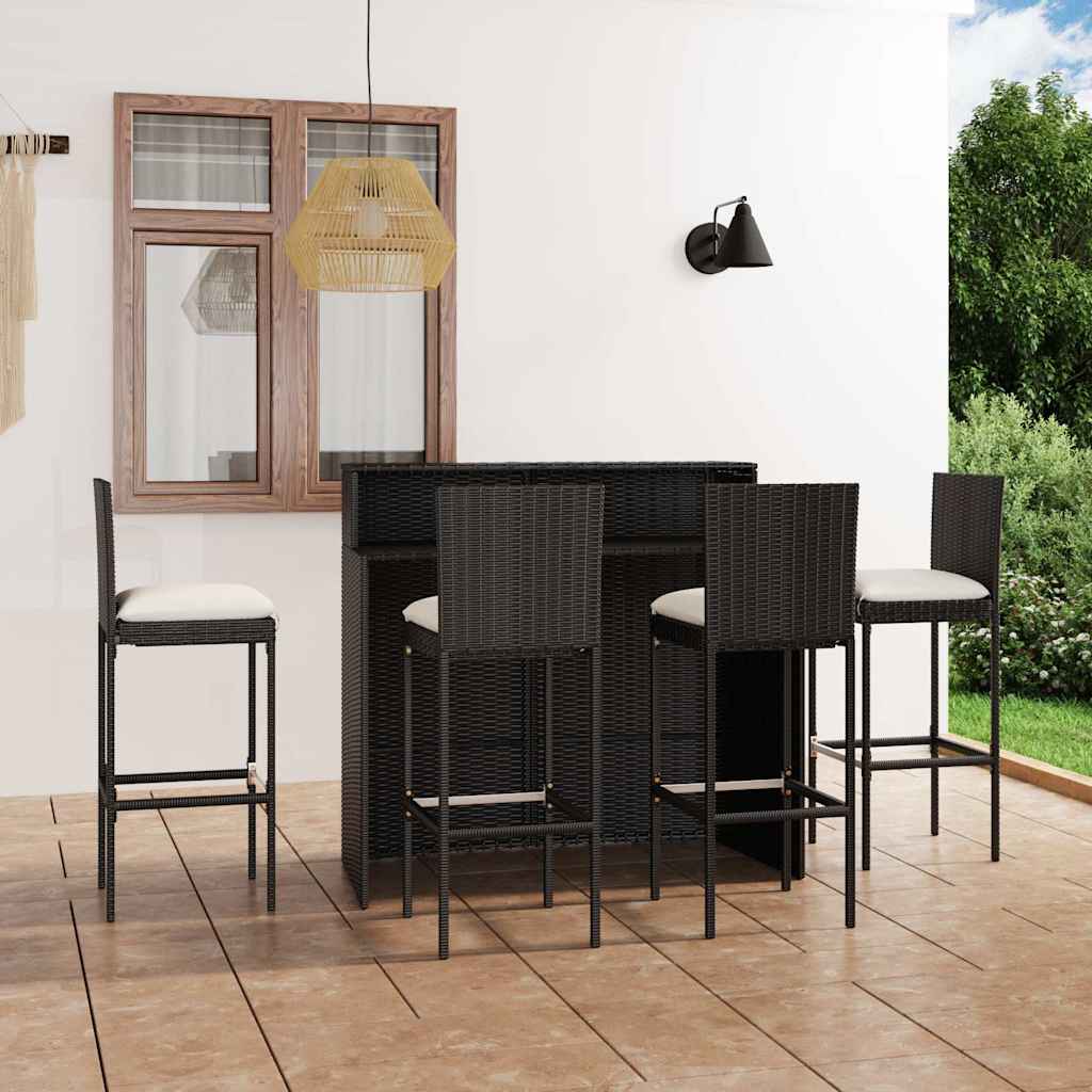 vidaXL 5-tlg. Gartenbar-Set mit Kissen Schwarz