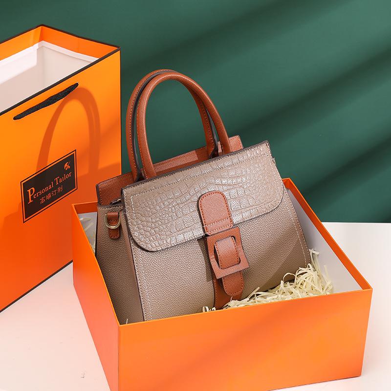Summer High Quality Texture European and American Style Crocodile Pattern Color Blocking Versatile Women's Bag Shoulder Bag Crossbody Handbag