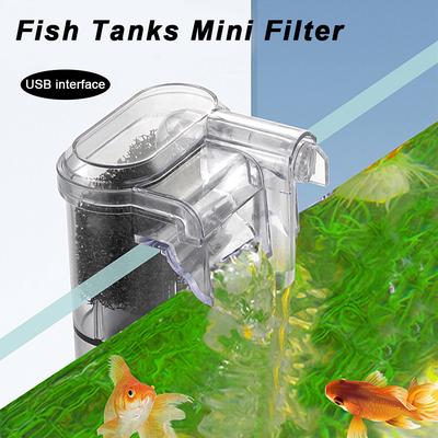 Aquarium Filter Mini Silent USB Waterfall Fish Tank Filter Adjustable Water Volume Wall Mounted USB Fish Tank Filtration Device