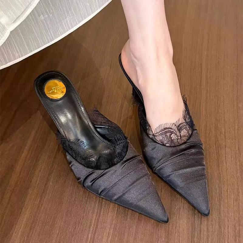 Elegant High Heels Slippers Pointed Toe Sandals 2025 New Designer Sexy Pumps Shoes Summer Fashion Trend Dress Zapatillas Mujer