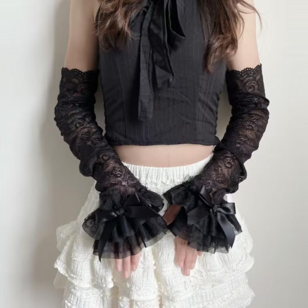 Lace Bowknot Bridal Wrist Gloves Y2K Long Gloves Graceful Womens Sleeve