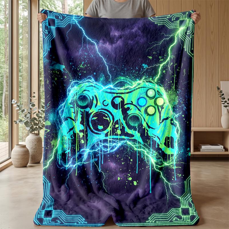 Glowing Game Controller with Lightning Theme blanket Lightweight Warm Flannel Blanket Decorative Throw Blanket for Home Decoration