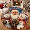 Christmas Joyful Santa Claus Snowman Carpet Mat Round Red Gift Boxes Rug Festive Non-slip Home Decoration for Living Room Carpet