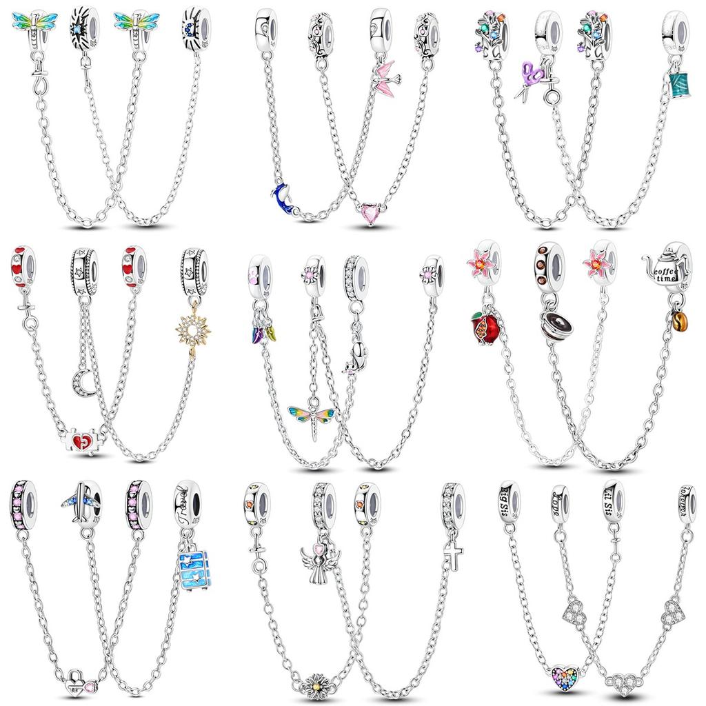Sparkling Clear Copper Safety Chain Copper Safety Chain Charm Beads Fit Original Pandora Bracelet Diy Jewelry