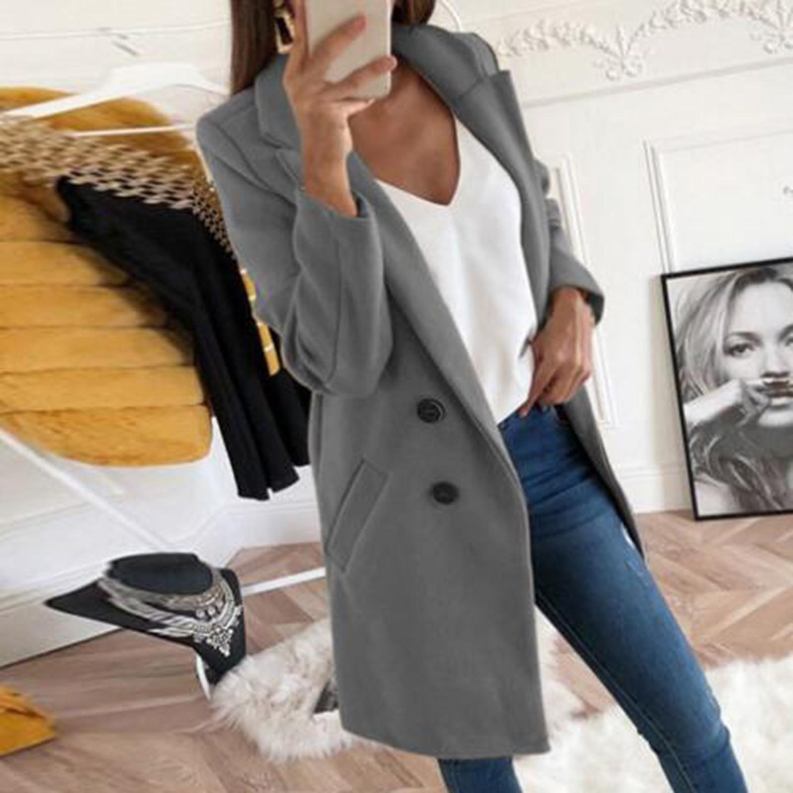 

Женское длинное шерстяное пальто Элегантное смешанное пальто Тонкое женское длинное пальто Верхняя одежда Куртка M