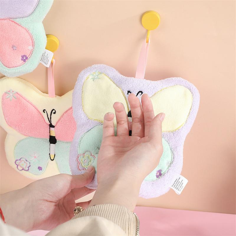 New Cartoon Hand Towel Kitchen and Household Portable Hanging Towel Thickened Daily Butterfly Face Towel