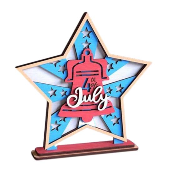 Schreibtischschild zum 4. Juli, Sternform, Holzornament, patriotisches Tischmittelstück, gestuftes Tablett, Dekor für den Unabhängigkeitstag, Dekoration für Zuhause und Büro