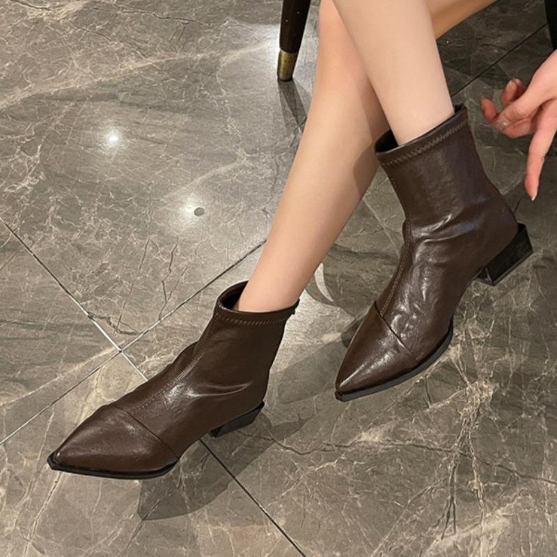Autumn Women Ankle Boots Fashion Pointed Toe Ladies Short Boot Square Low Heel Casual Winter Women'S Footwear Shoes