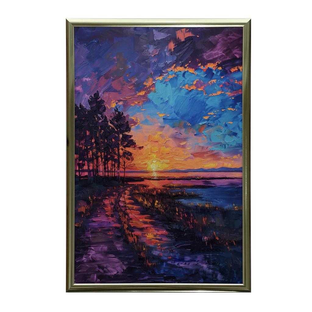 Zachodzące Słońce W Błogim Spokoju Zachodzące Słońce W Błogim Spokoju, 70X100 Cm, Rama Drewniana Ciemny Brąz, Papier Matowy 230 Gsm