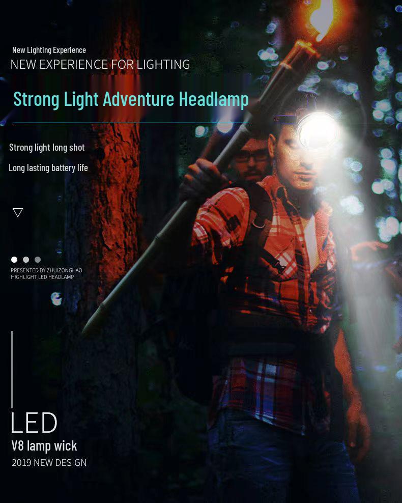 Rechargeable LED Headlamp: Strong Light, Long Range, Waterproof, Ultra-Long Battery Life, Ideal for Miners and Fishing.