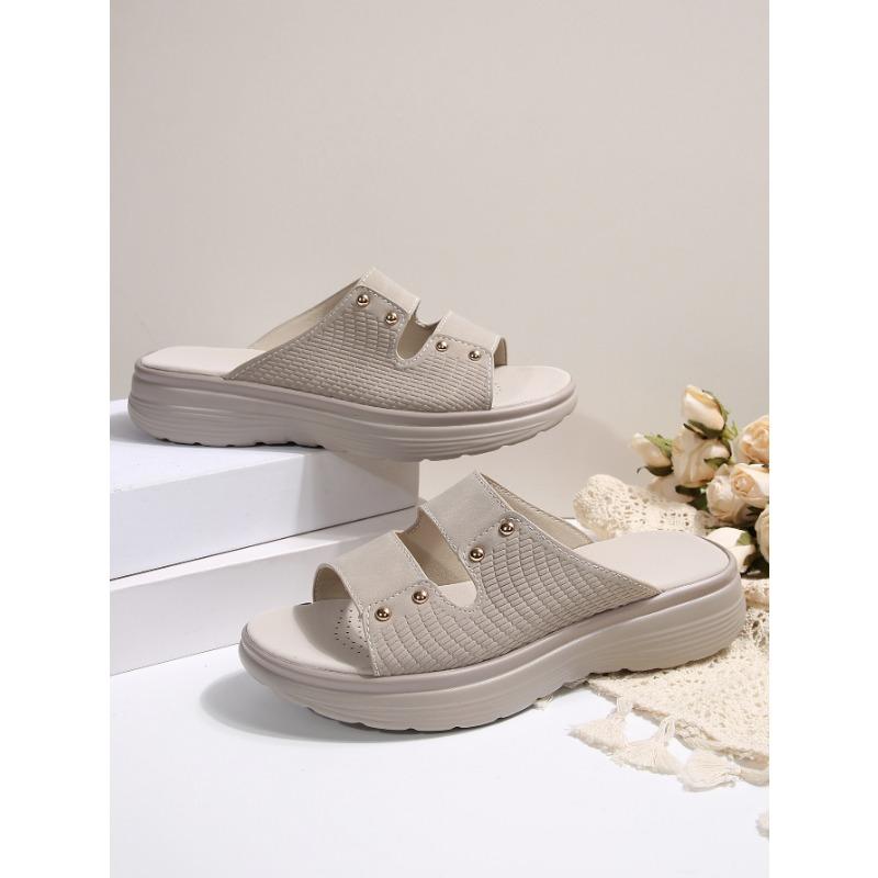 

New fashionable outer wear flat-bottomed beach women s slippers outer wear thick-bottomed slope heel wear-resistant cool slippers women s summer 43 бежевый