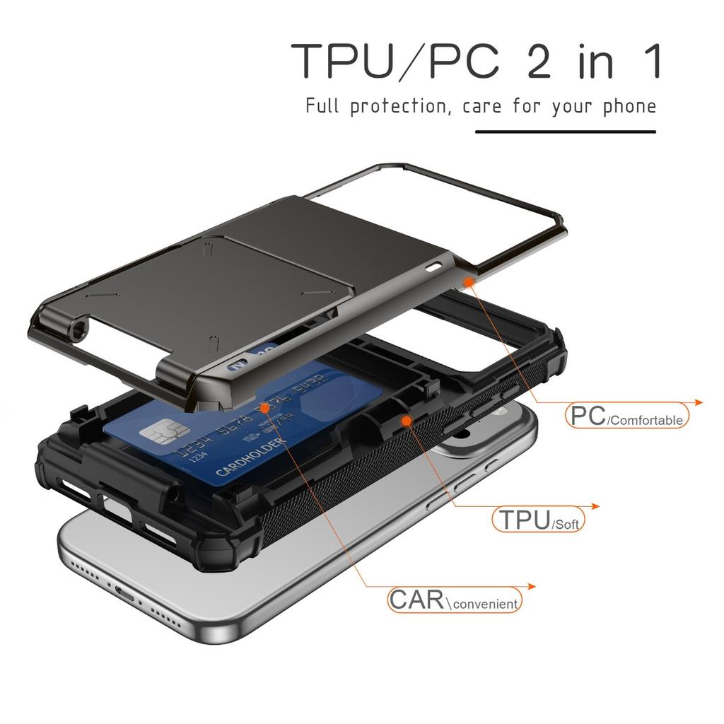 Card Holder Case for IPhone 18 17 Pro Max 17e 16 15 14 13 12 Pro Heavy Duty Wallet Hidden Flip Slot Protective Hard Back Cover