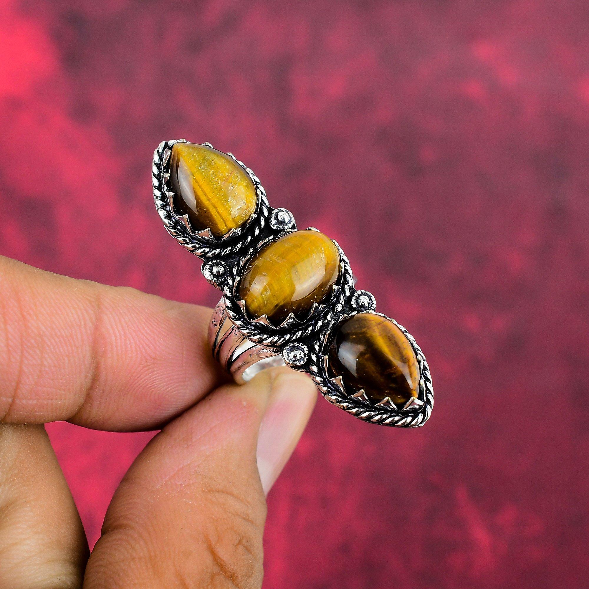 

Ювелирные изделия из тигрового глаза, драгоценные камни, ручная работа, кольцо из цельного серебра 925 пробы, подарки для жены, абсолютно новое кольцо 12 жёлтый