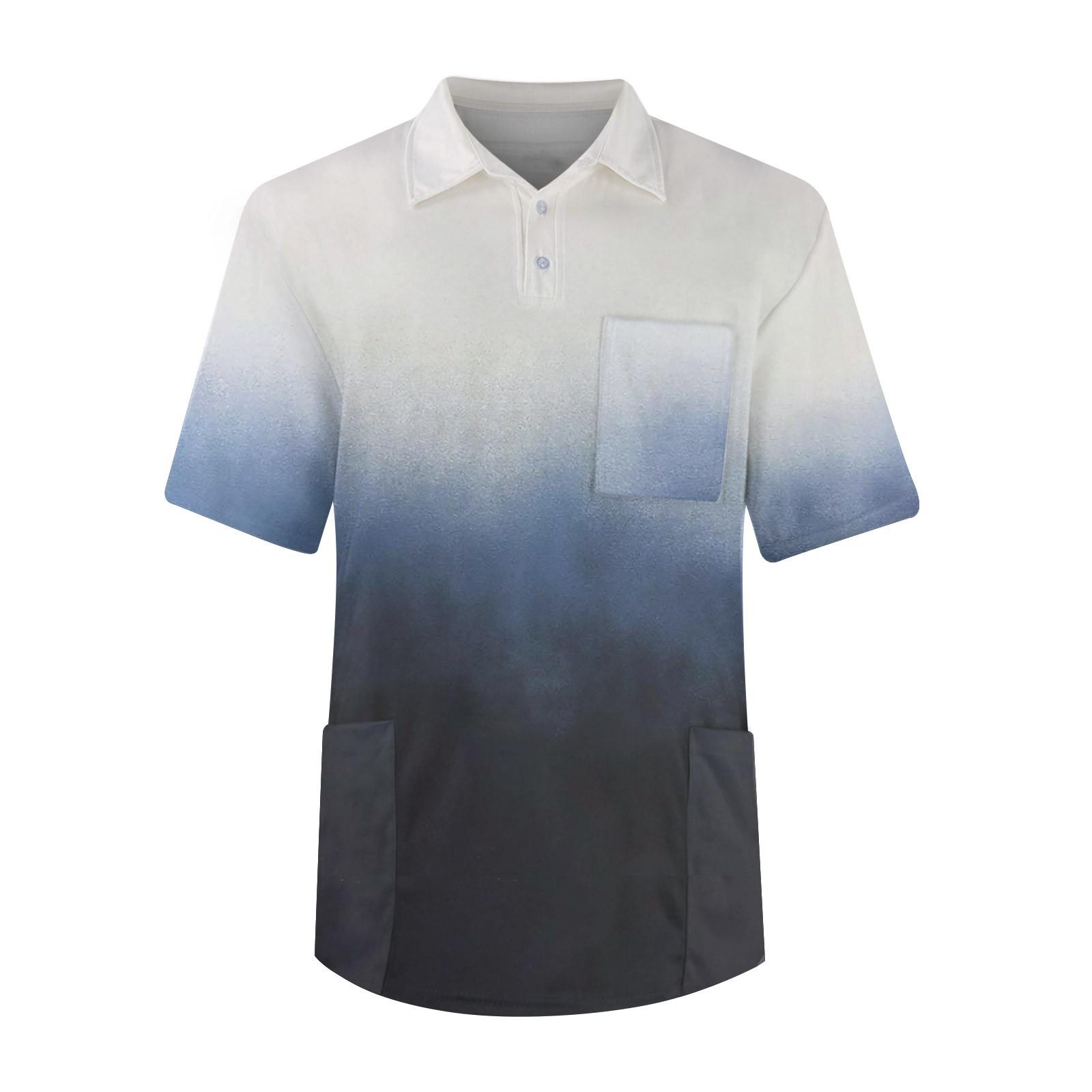 

Мужская однотонная футболка с коротким рукавом, пуговицами, лацканами, нагрудным карманом, Dry-nurse M тёмно-синий